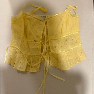 Butter Yellow Eyelet Lace-Up Top